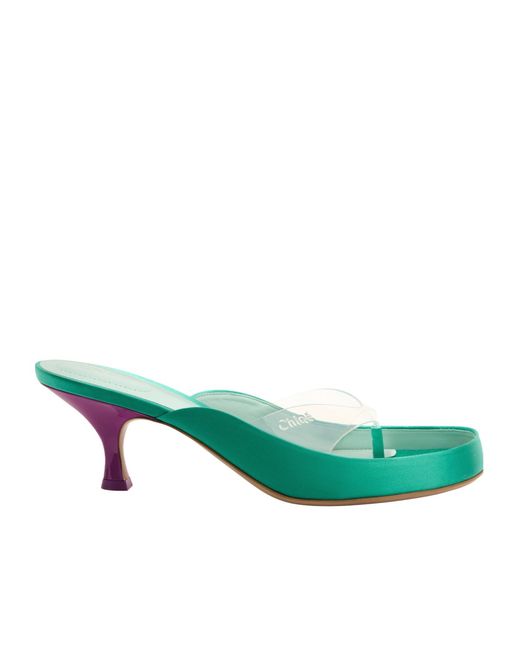 Chloé Green Round-Toe Stiletto Heel Sandals