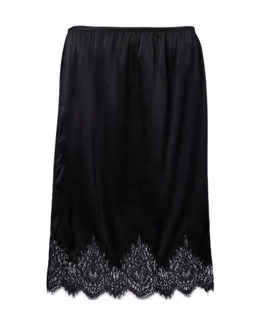 Nili Lotan Black Thea Lace-Trimmed Silk Midi Skirt