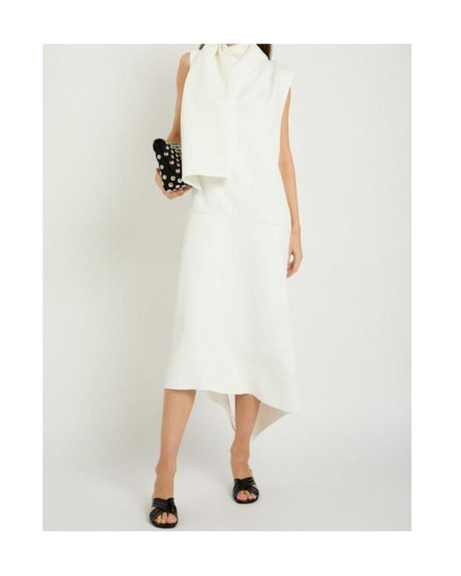 Khaite White Loell Draped Crepe De Chine Midi Dress