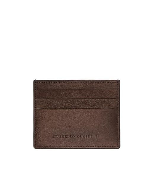 Brunello Cucinelli Brown Suede Card Case