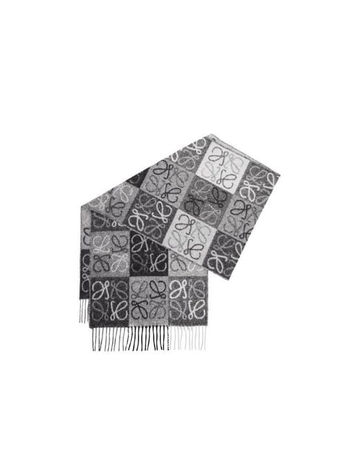 Loewe White Checkerboard Fringed Edge Scarf
