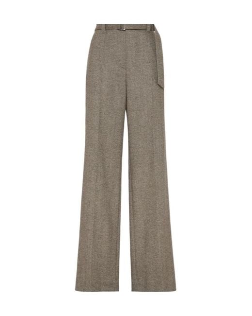 Brunello Cucinelli Gray Chevron Loose Fit Belted Trousers