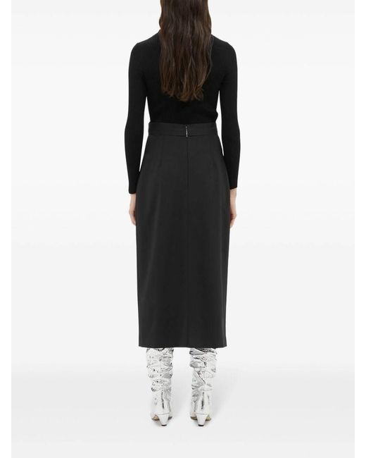 MSGM Black High-Waist Logo-Jacquard Midi Skirt