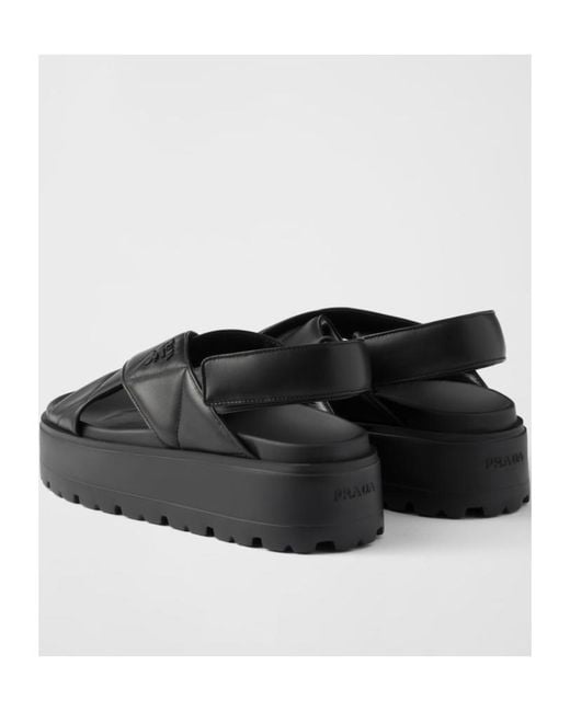 Prada Black Logo-Lettering Quilted Sandals