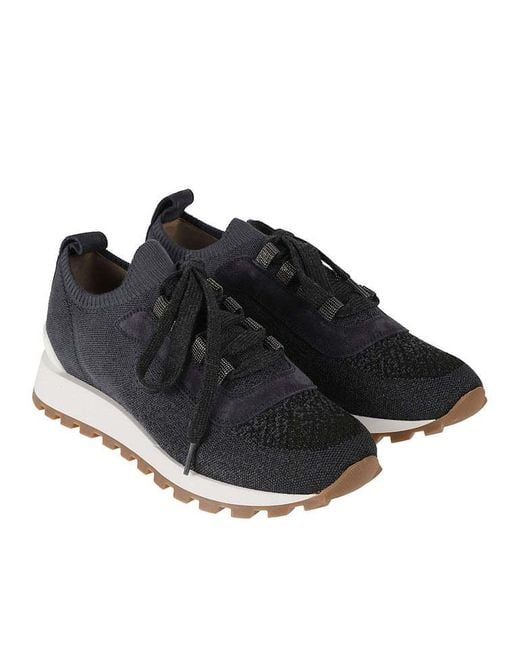 Brunello Cucinelli Black Sparkling-Cotton Knit Sneakers