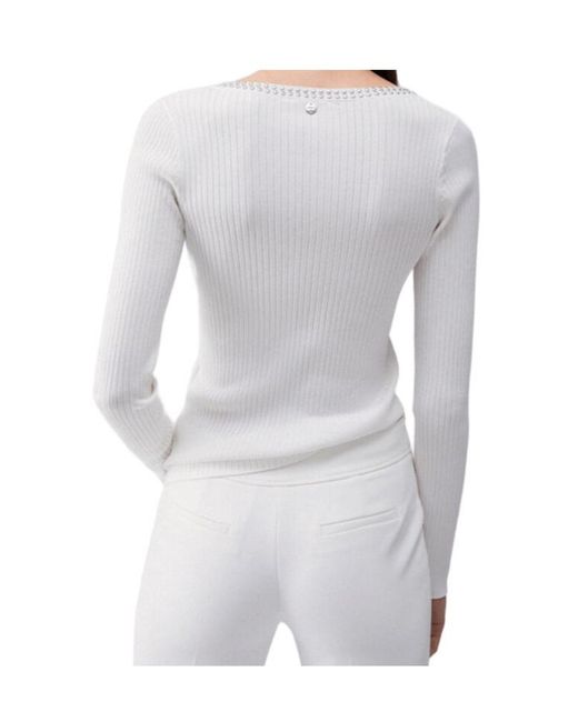 Liu Jo White V-Neck Studded Top