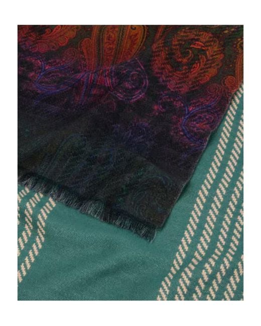Etro Brown Wool Jacquard Scarf With Check Print And Faded Paisley Motif for men
