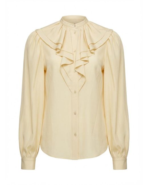 Gucci Natural Ruffle Trim Twill Shirt