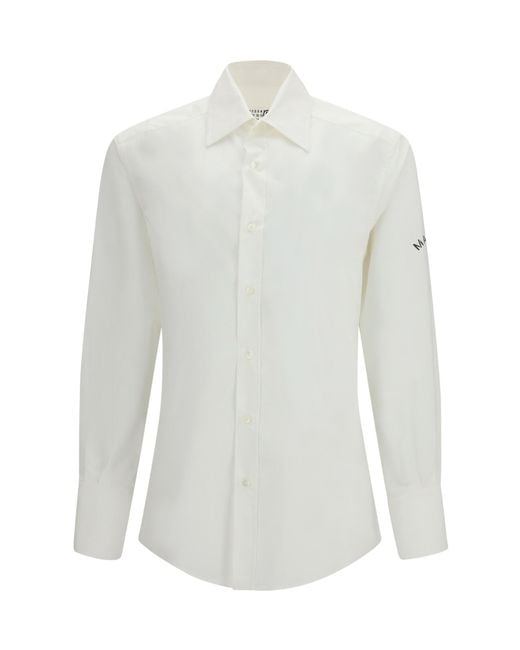 MM6 by Maison Margiela White Long Sleeved Curved Hem Shirt for men