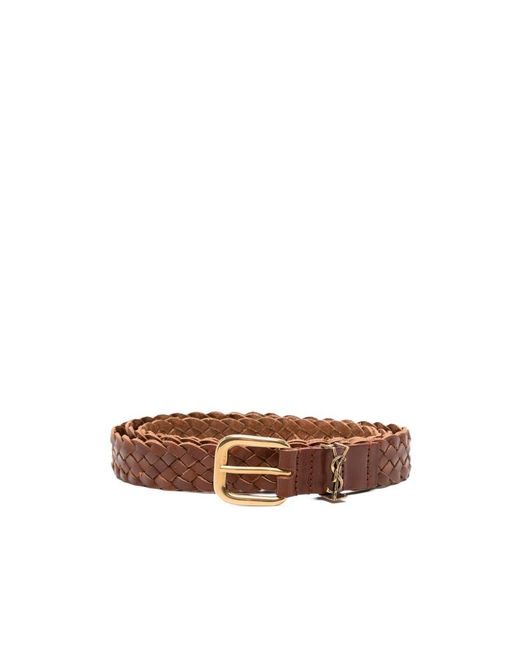 Saint Laurent Brown Logo Plaque Braided Belt for men