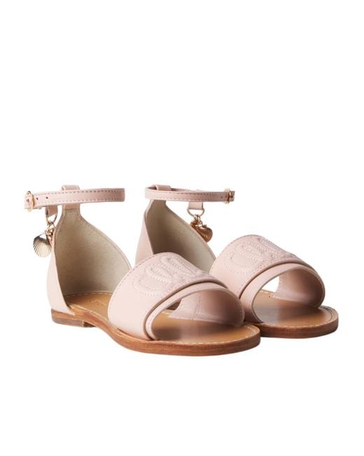 Chloé Pink Logo Leather Sandals