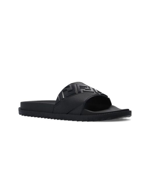 Fendi Black Ff Motif Embossed Slides for men