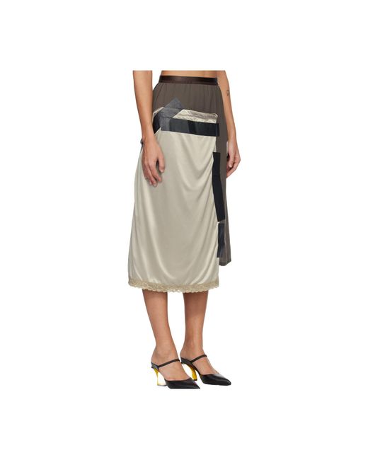 Maison Mihara Yasuhiro Natural Lace-Trimmed Midi Skirt