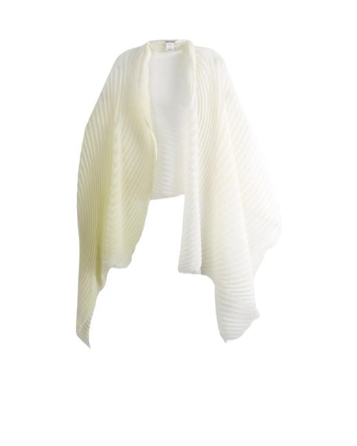Issey Miyake White Pleated Frayed Scarf