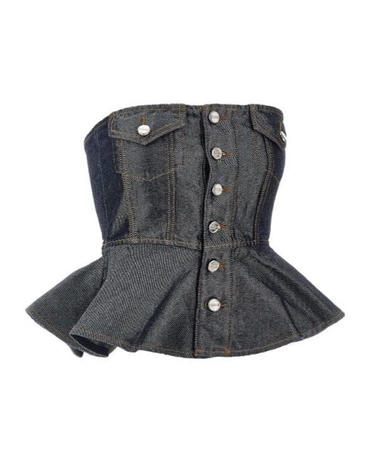 Ganni Gray Bow Peplum Textured Top