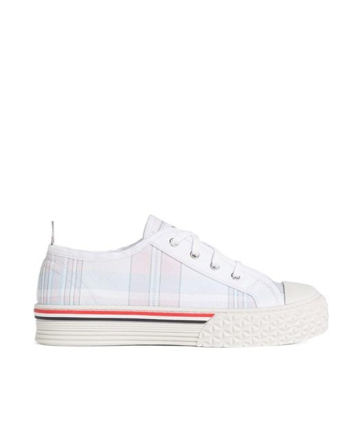Thom Browne White Collegiate Madras-Print Low-Top Sneakers