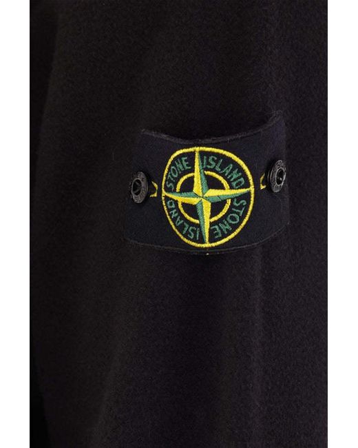 Stone Island Black Compass-Motif Mock Neck Layered Sweatshirt for men