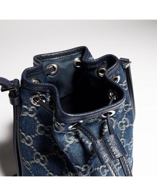 Gucci Blue Mini Bucket Bag With Plaque