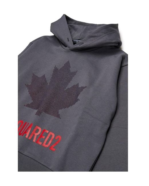 DSquared² Gray Maple-Leaf Print Hoodie
