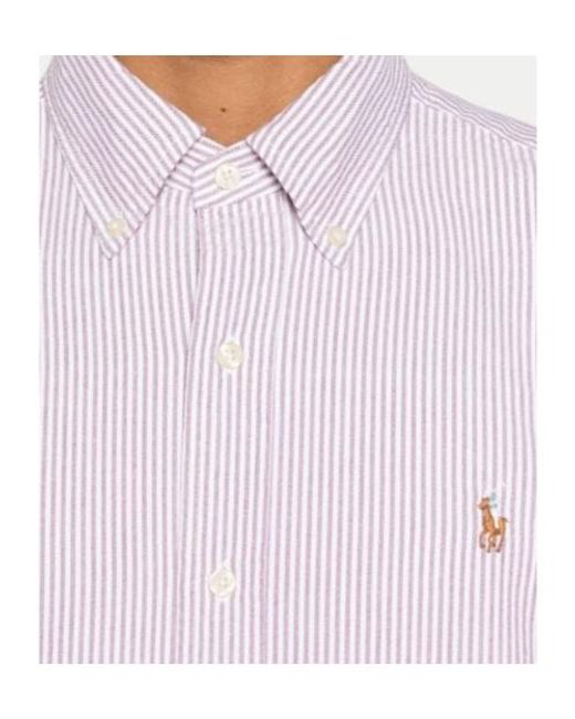 Polo Ralph Lauren Pink Custom Fit Striped Oxford Shirt for men