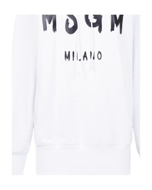 MSGM White Logo Printed Drawstring Hoodie