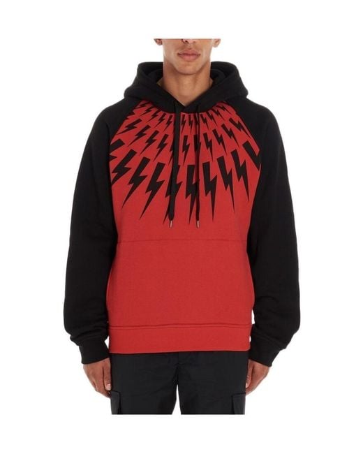 Neil Barrett Red Lightning Printing Hooded Sweater for men