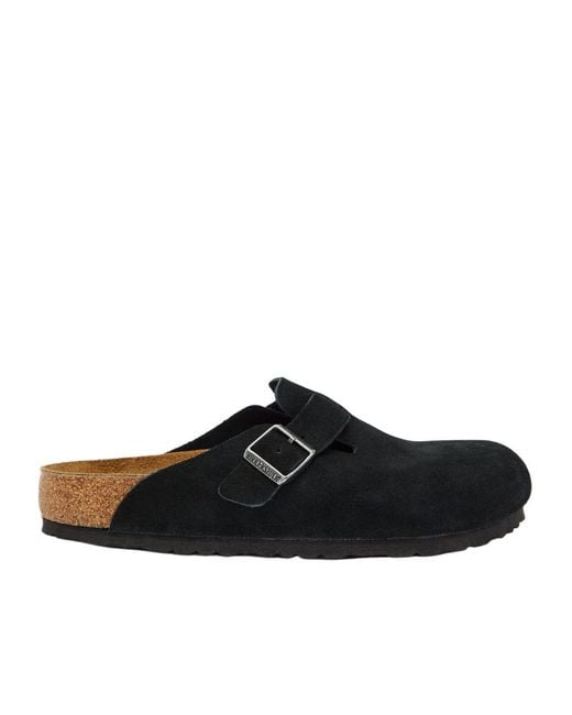 Birkenstock Black Boston Brushed Suede Sliders for men