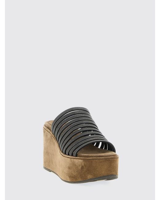 Brunello Cucinelli Brown Embellished Slip On Sandals