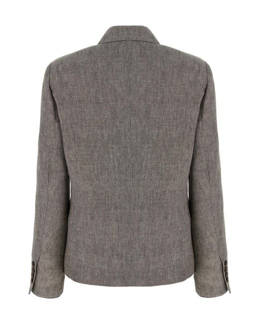 Brunello Cucinelli Gray Double-Breasted Twill Blazer