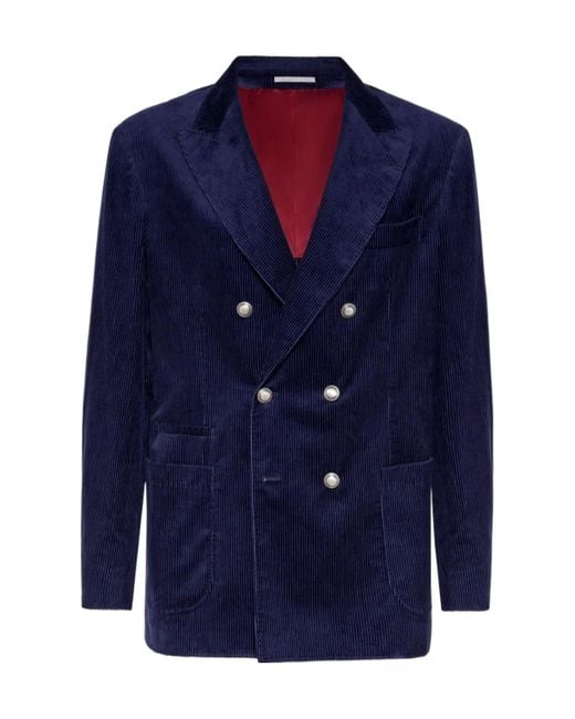 Brunello Cucinelli Blue Cotton Blazer for men