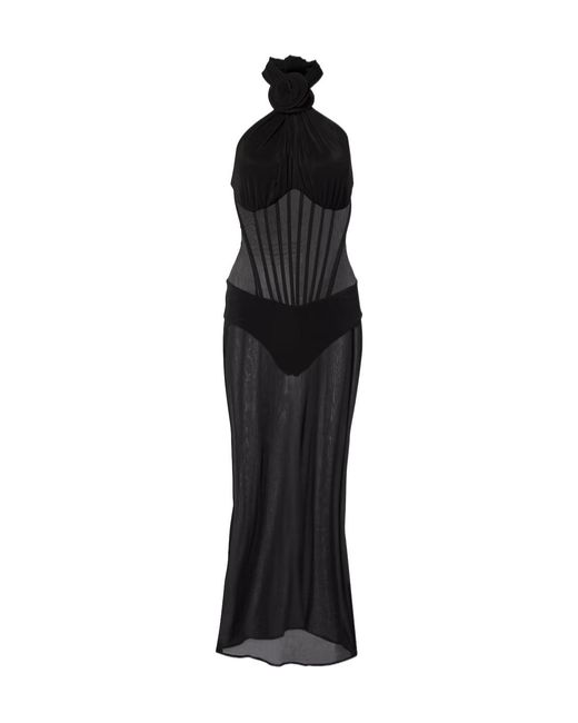 Magda Butrym Black Floral-Applique Sheer Cocktail Dress