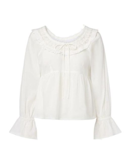 Posse White Lace-Trimmed Cotton Blouse