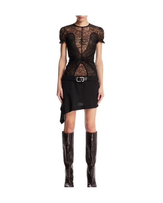 The Attico Black The Lace Detailed Belted Waist Dress