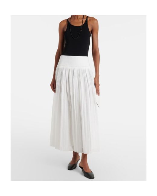 Rohe White Pleated Cotton Muslin Maxi Skirt