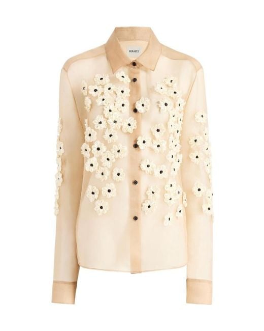 Khaite Natural Argo Floral Applique Silk Button-Down Top