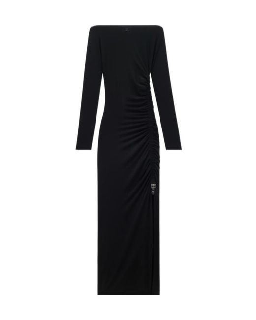 Courreges Black Gather Crepe Jersey Long Dress