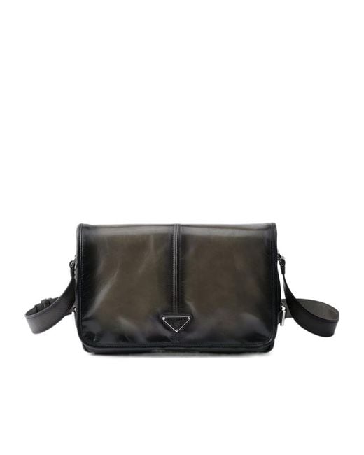 Prada Black Antiqued Leather Shoulder Bag for men