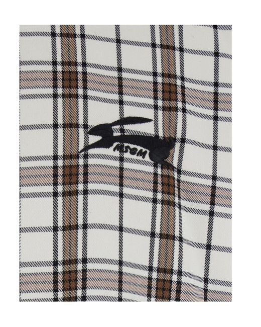 MSGM Gray Logo Embroidered Checked Reversible Shirt for men