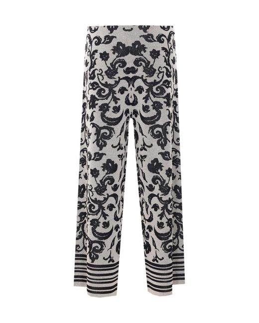 Liu Jo Gray Floral Printed Wide Leg Trousers