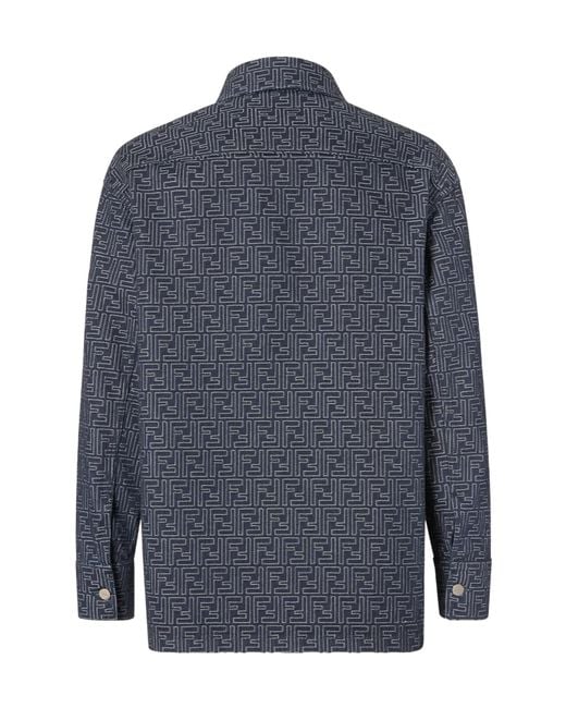 Fendi Blue Ff Jacquard Denim Collared Jacket for men