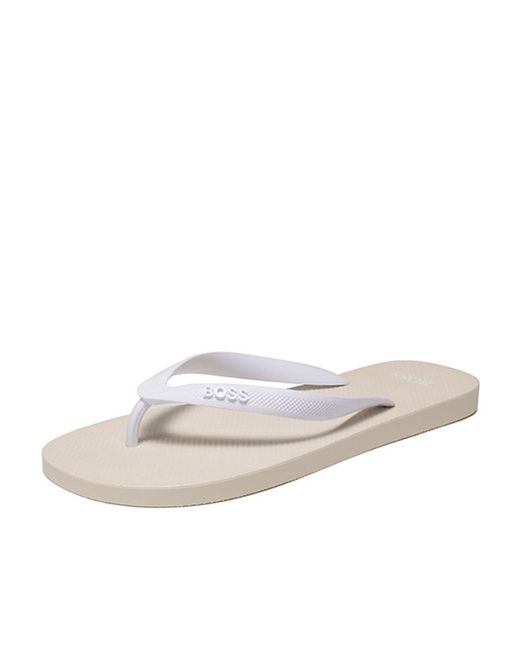 Boss White Logo Herringbone Slippers for men