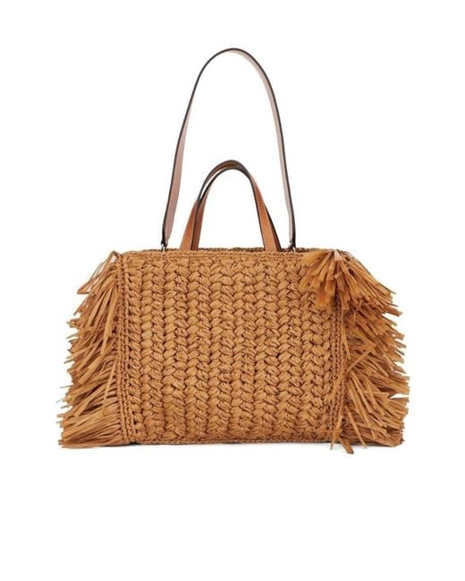 Etro Brown Logo Patch Fringed Edge Tote Bag