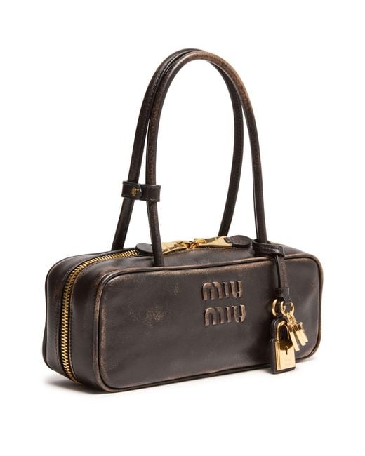 Miu Miu Black Aged Nappa Leather Bag