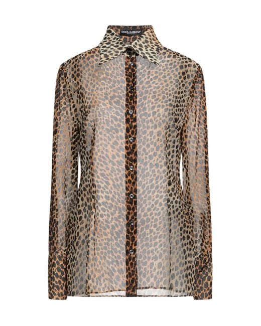 Dolce & Gabbana Brown Leopard Print Chiffon Long-Sleeve Shirt