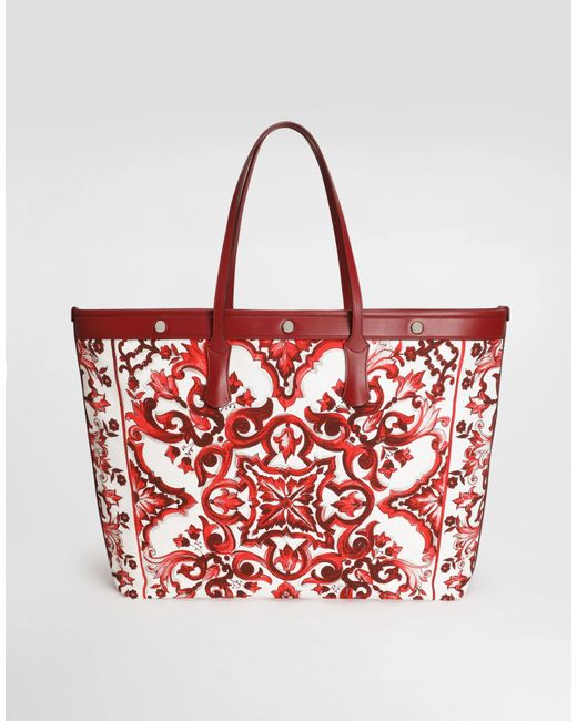 Dolce & Gabbana Red Atene Majolica Printed Tote Bag for men