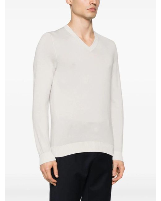 Malo White V-Neck Cotton Jumper for men