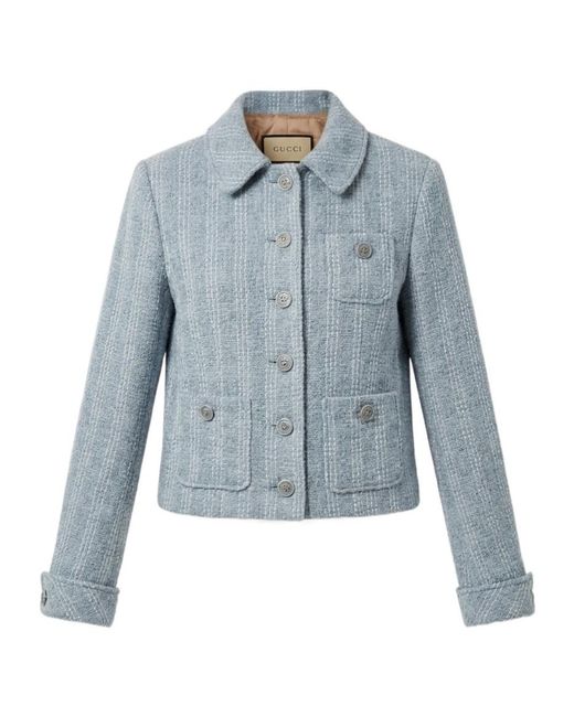 Gucci Blue Tweed Button-Up Blazer