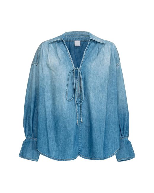 Pinko Blue Front-Tied V-Neck Denim Blouse