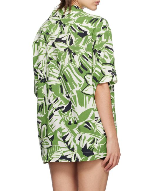 Palm Angels Green Hibiscus-Print Short-Sleeve Shirt for men