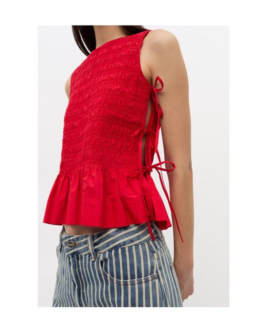 Ganni Red Smock Tie Top